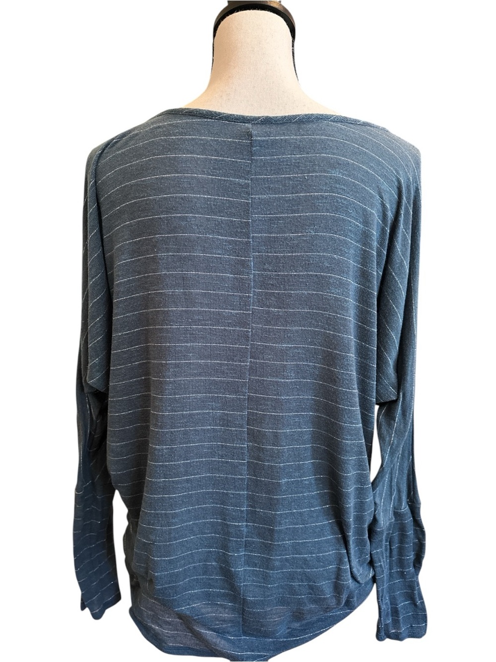 Maurices Heathered Blue Knit Top with Subtle Stripe Texture | Large - Picture 3 of 8